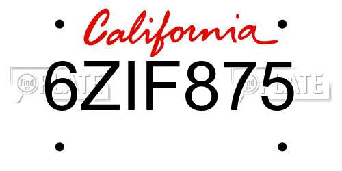 6ZIF875 California License Plate