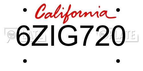 6ZIG720 California License Plate