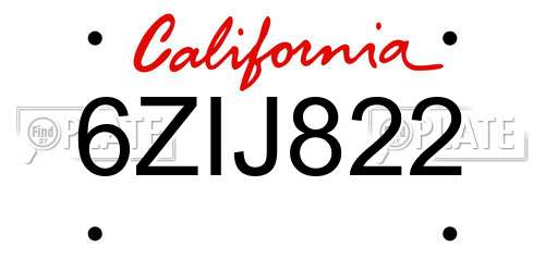 6ZIJ822 California License Plate