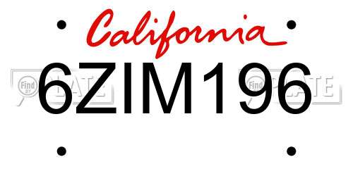 6ZIM196 California License Plate