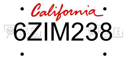 6ZIM238 California License Plate