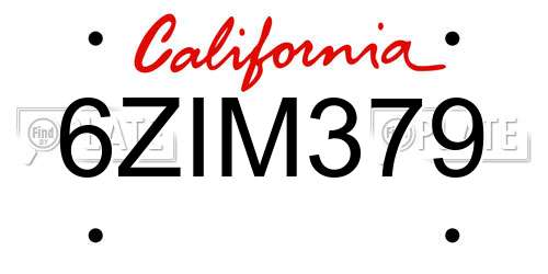 6ZIM379 California License Plate