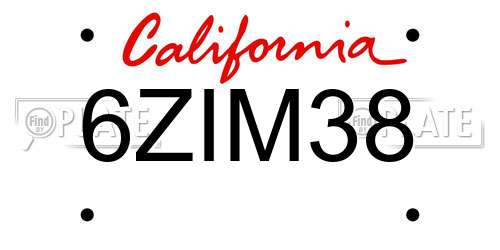 6ZIM38 California License Plate