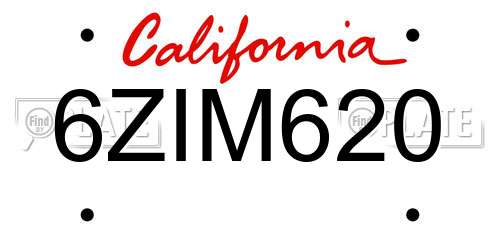 6ZIM620 California License Plate