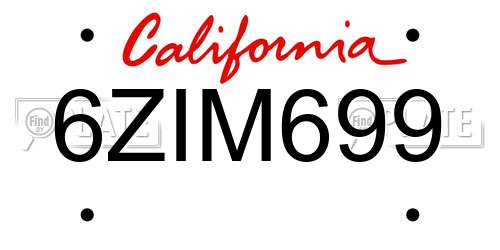 6ZIM699 California License Plate