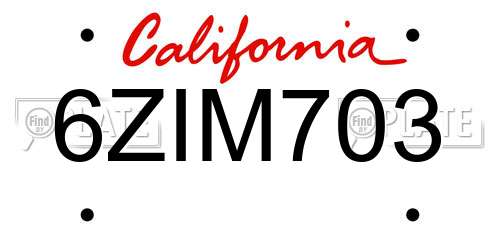 6ZIM703 California License Plate