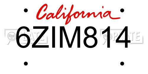 6ZIM814 California License Plate