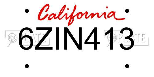 6ZIN413 California License Plate