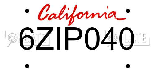 6ZIP040 California License Plate