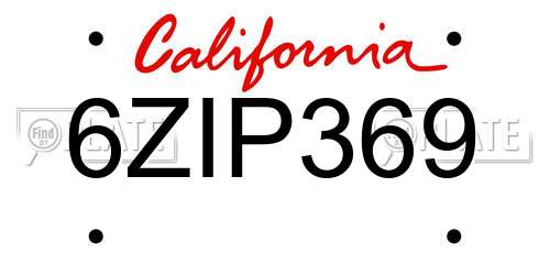 6ZIP369 California License Plate
