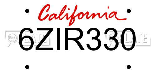 6ZIR330 California License Plate