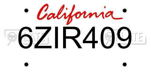 6ZIR409 California License Plate