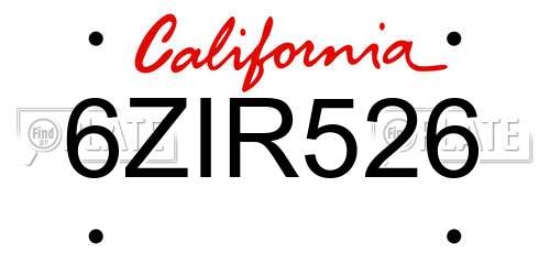 6ZIR526 California License Plate