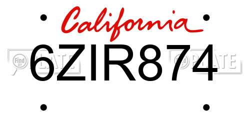 6ZIR874 California License Plate