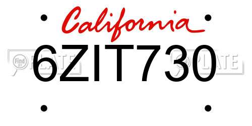 6ZIT730 California License Plate