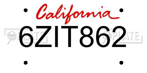 6ZIT862 California License Plate