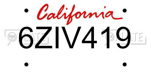 6ZIV419 California License Plate