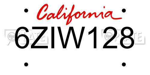 6ZIW128 California License Plate