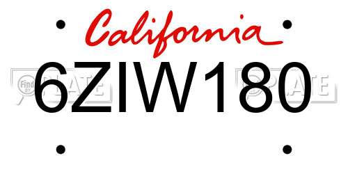 6ZIW180 California License Plate