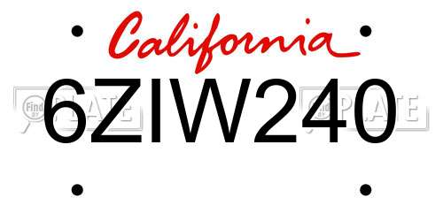 6ZIW240 California License Plate