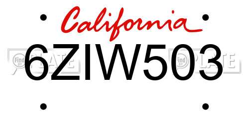 6ZIW503 California License Plate
