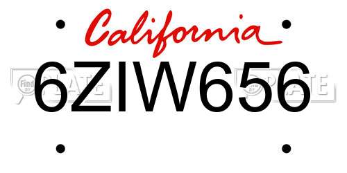 6ZIW656 California License Plate