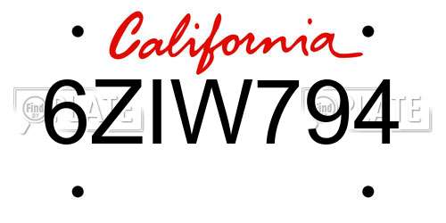 6ZIW794 California License Plate