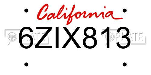 6ZIX813 California License Plate
