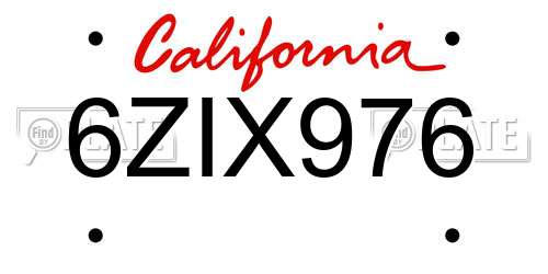 6ZIX976 California License Plate