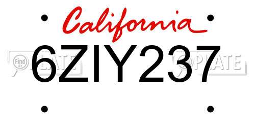 6ZIY237 California License Plate