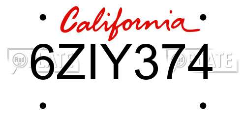 6ZIY374 California License Plate