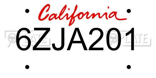 6ZJA201 California License Plate