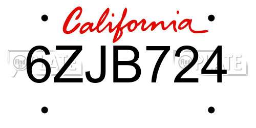 6ZJB724 California License Plate