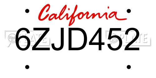 6ZJD452 California License Plate