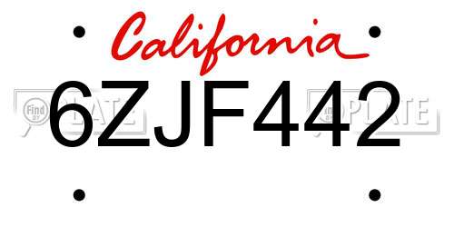 6ZJF442 California License Plate