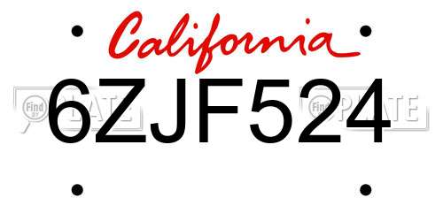 6ZJF524 California License Plate