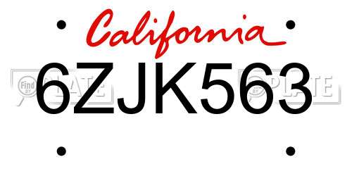 6ZJK563 California License Plate