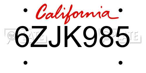 6ZJK985 California License Plate