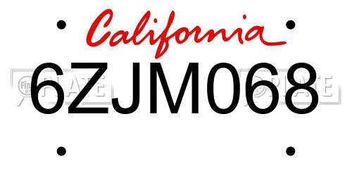 6ZJM068 California License Plate