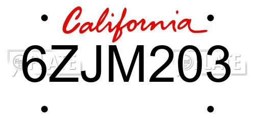 6ZJM203 California License Plate