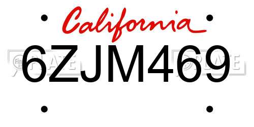 6ZJM469 California License Plate