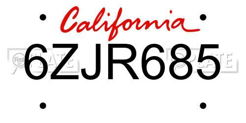 6ZJR685 California License Plate