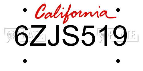6ZJS519 California License Plate