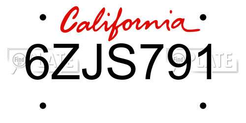 6ZJS791 California License Plate