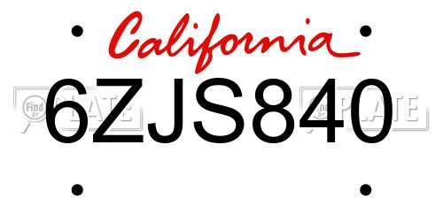 6ZJS840 California License Plate
