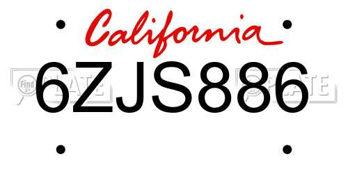 6ZJS886 California License Plate