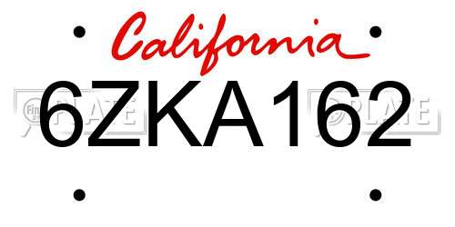 6ZKA162 California License Plate