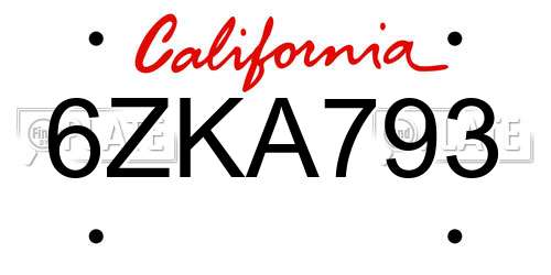 6ZKA793 California License Plate