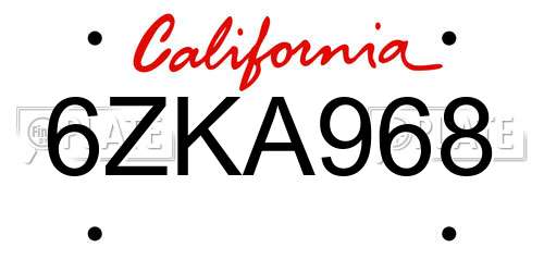 6ZKA968 California License Plate
