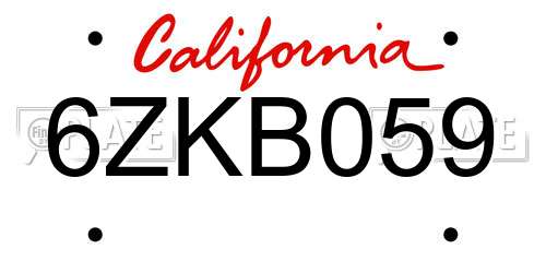 6ZKB059 California License Plate